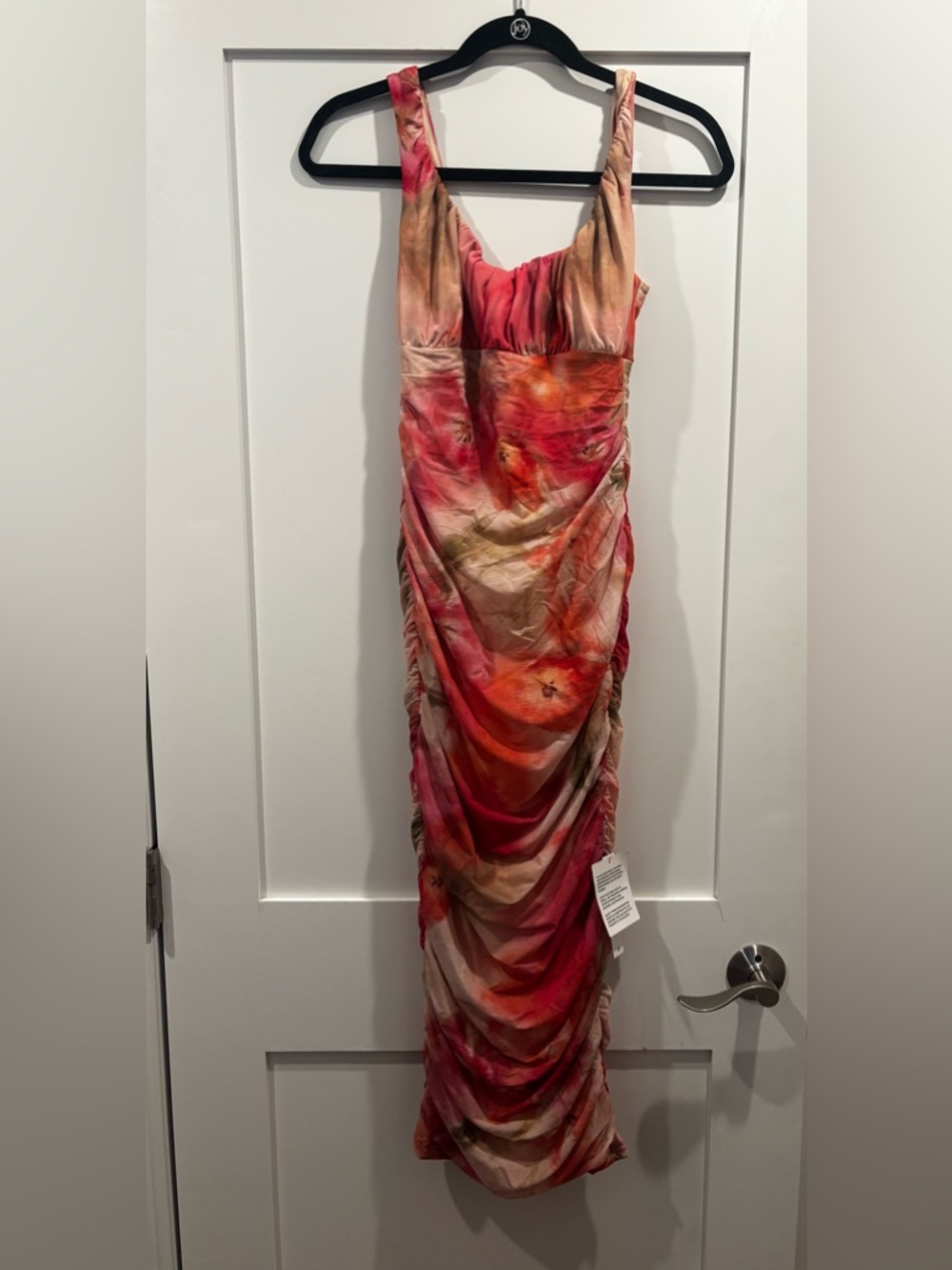 ASOS Ruched Mesh Floral Dress Bodycon Pink Orange Abstract Y2K NWT Size 4